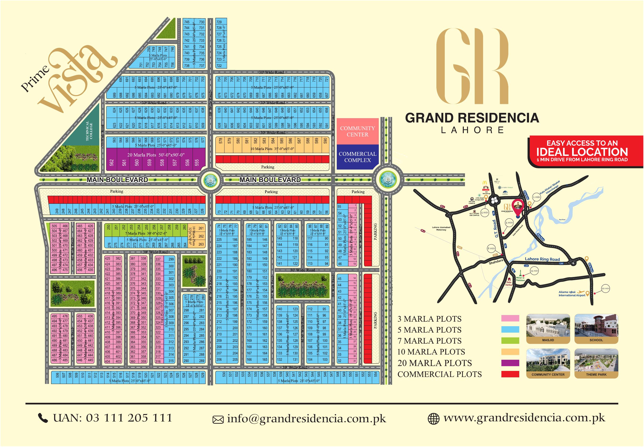 Grand Residencia official society map — Main Kala Khatai Road, Lahore